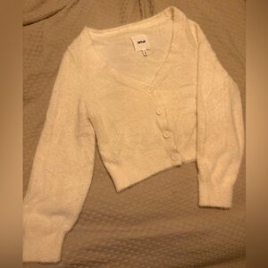 Aerie Women's Cream Fuzzy Cropped Sweater